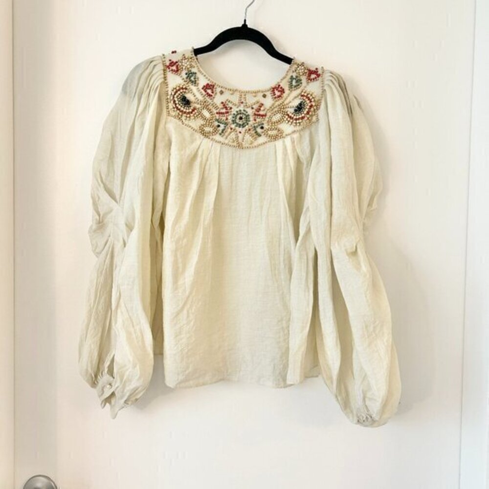 Matthew Williamson 100% Silk Beaded Puff Sleeve Top Size 6